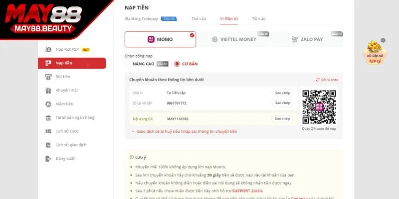 Nạp tiền vào tài khoản